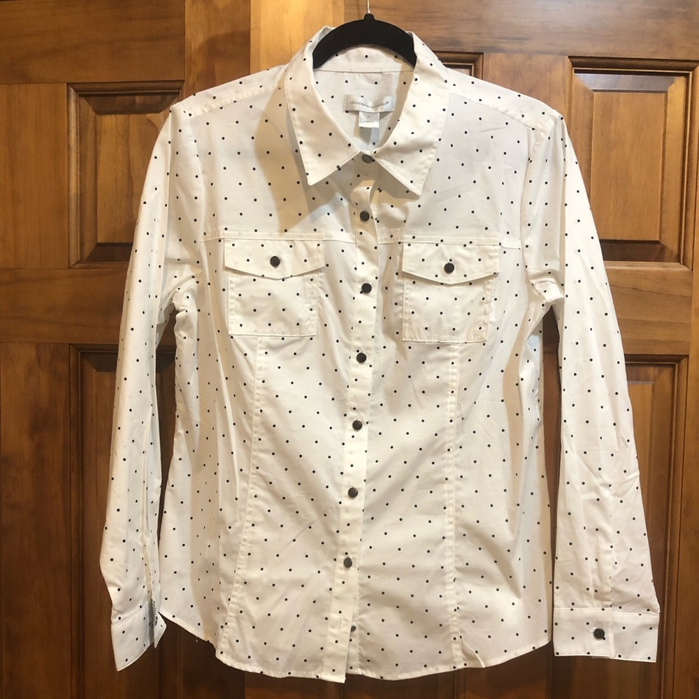 Christopher and Banks white and black polka dot.  Size medium.
